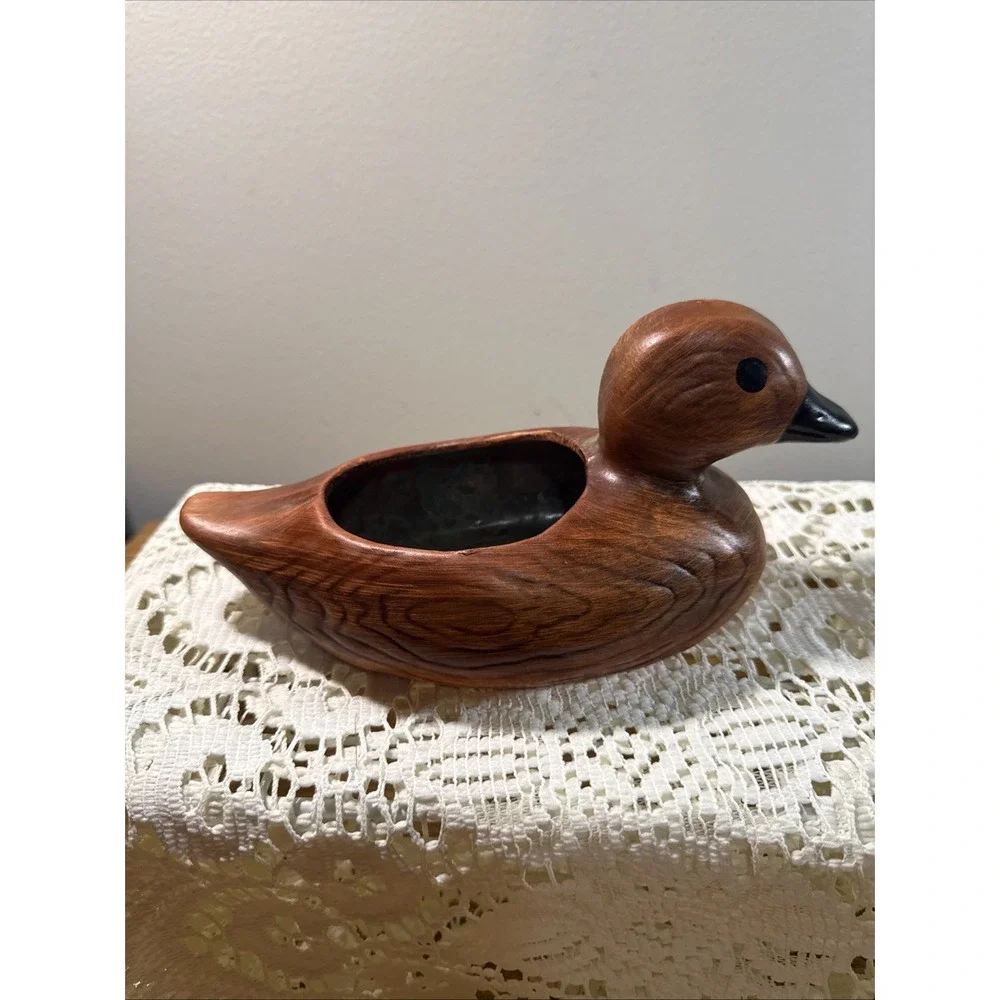 Vintage Wood Grain Look Ceramic Porcelain Duck Planter